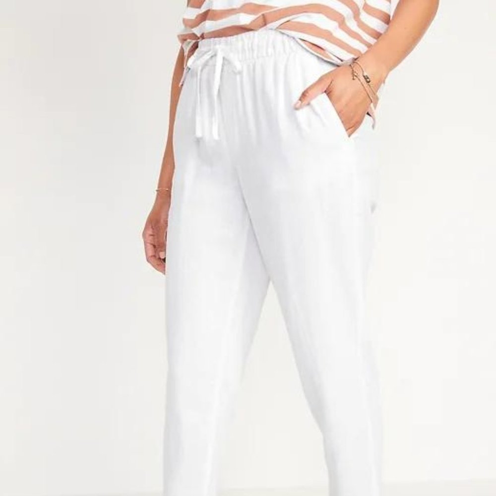Old Navy High-Waisted Linen-Blend Straight Cropped Pants for Women New